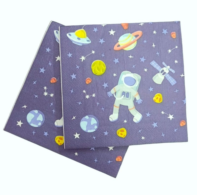 LUDALY Space/Rocket/Astronaut Theme Happy Birthday Tissue Paper Napkins for Birthday & Theme Party Celebrations (Pack of 20) - Image 2
