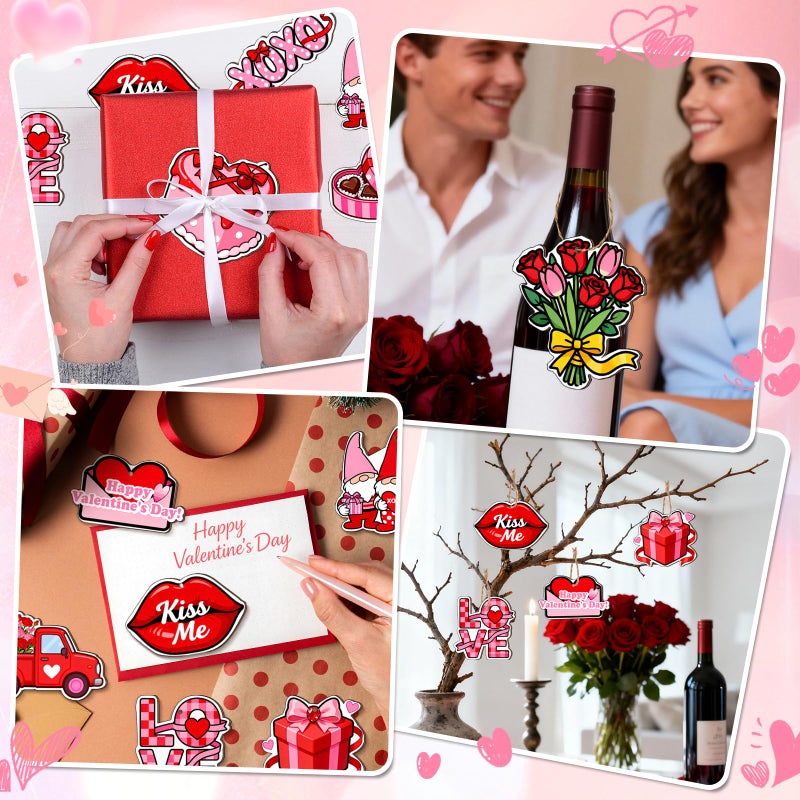 VinTS 36 Pcs Valentineâ€˜s Day Wooden Hanging Ornaments Valentines Day Tree Decorations Pink Red Gnome Wood Cutouts with Ropes XOXO Love Signs Valentines Day Decor for Home Party Decoration - Image 4