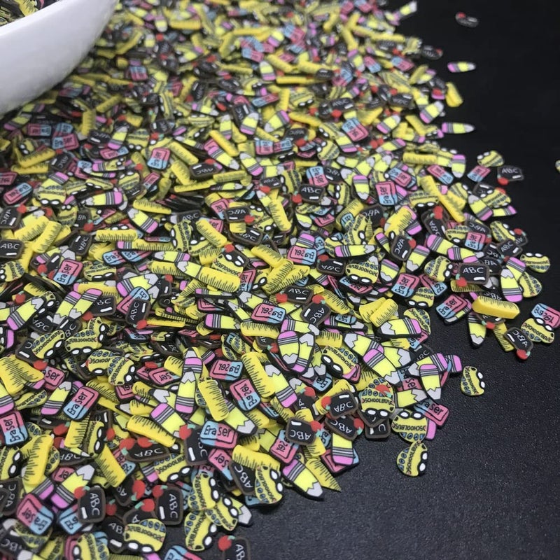 PrettyG 50g/Pack Mixes School Series Slices Supplies Polymer Soft Clay Fimo DIY Decoration for Resin Nail Art Slime Cake Dessert - Image 1