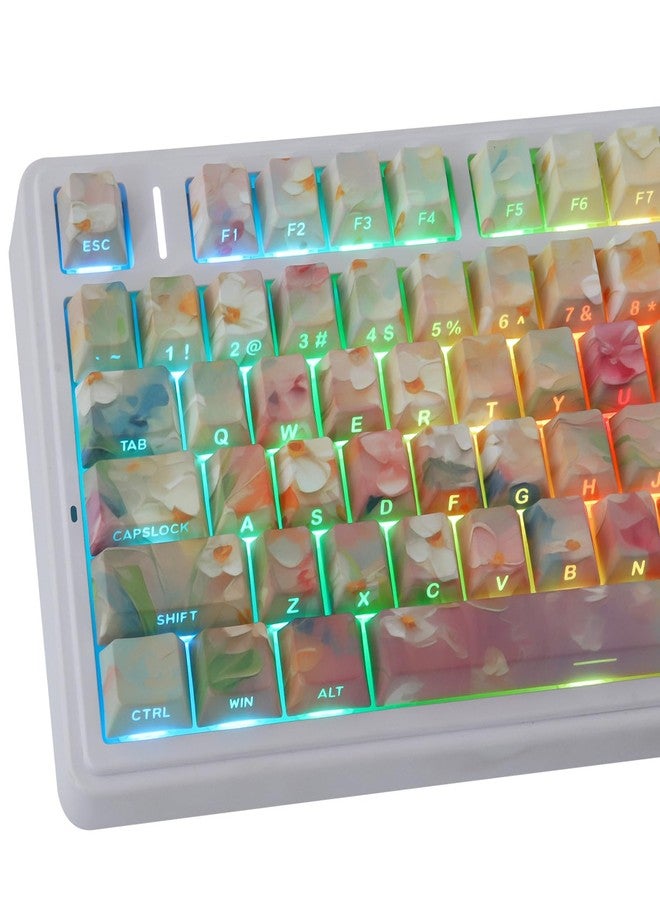 JOMKIZ Garden Oil Painting PBT Keycap Set - Side Printed Shine Through, 133 Keys Cherry Profile Keycaps, Dye-Sublimation Keycaps for 60%, 65%, 75%, 100% Cherry MX Mechanical Keyboard - Image 1