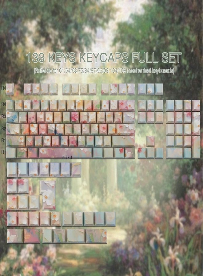 JOMKIZ Garden Oil Painting PBT Keycap Set - Side Printed Shine Through, 133 Keys Cherry Profile Keycaps, Dye-Sublimation Keycaps for 60%, 65%, 75%, 100% Cherry MX Mechanical Keyboard - Image 5