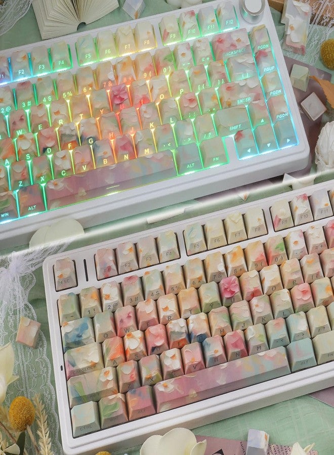 JOMKIZ Garden Oil Painting PBT Keycap Set - Side Printed Shine Through, 133 Keys Cherry Profile Keycaps, Dye-Sublimation Keycaps for 60%, 65%, 75%, 100% Cherry MX Mechanical Keyboard - Image 4