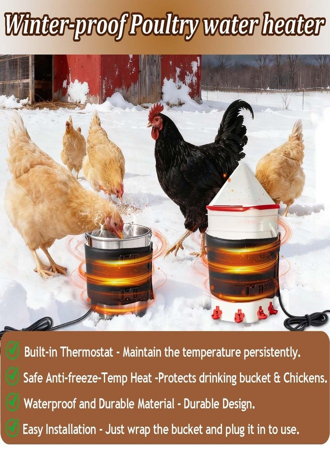 Mofuiry Chicken Water Heater Strap for Winter, Adjustable Heated Chicken Water Bucket Belt with 6ft Cable Thermo Auto Temp Control Poultry Water Warmer Wrap for 2-5 Gal Chickens Coop Waters Prevent Freeze - Image 3