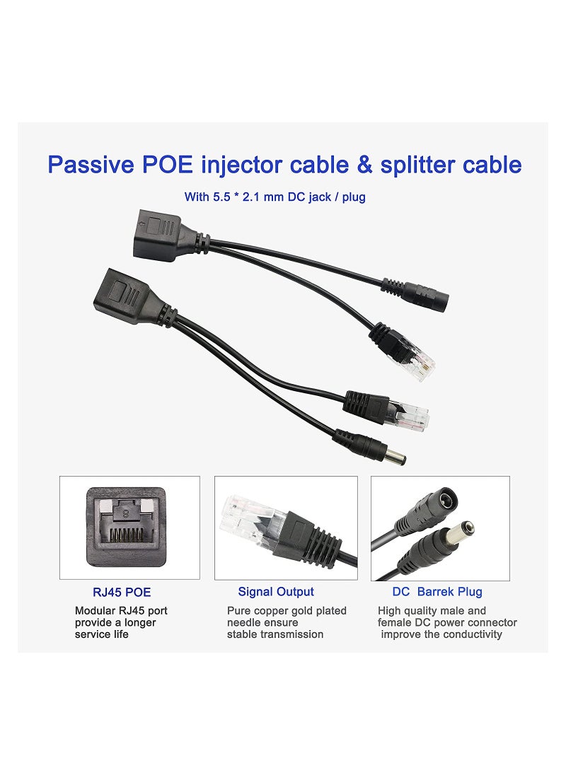SYOSI - Passive POE Adapter Cable 2Pair POE Injector and POE Splitter Kit with 5.5 2.1mm DC Connector for WLAN Routers Switches Internet Telephony IP Cameras - Image 1