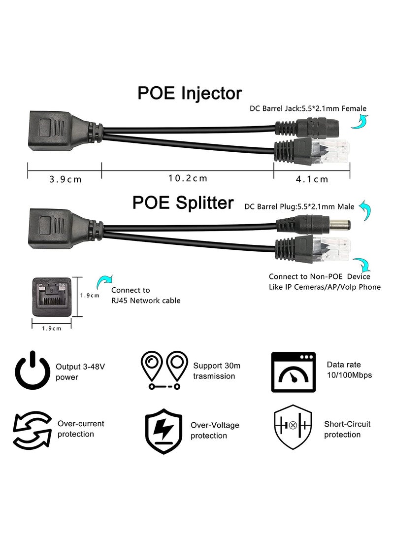 SYOSI - Passive POE Adapter Cable 2Pair POE Injector and POE Splitter Kit with 5.5 2.1mm DC Connector for WLAN Routers Switches Internet Telephony IP Cameras - Image 1