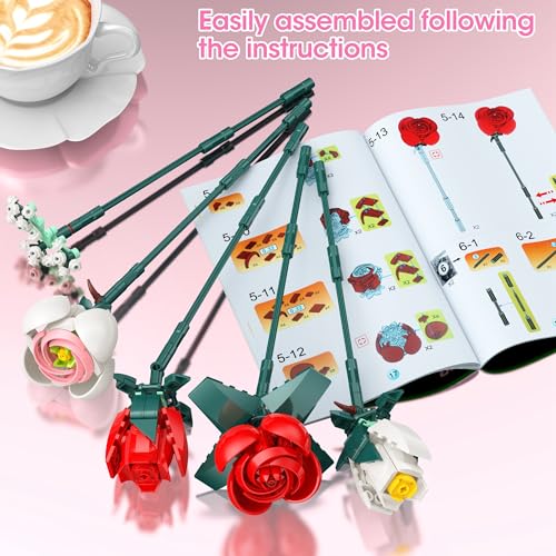 Ancesfun Roses Building Set with Vase, Flower Bouquet Building Kit for Home Office Decor - Flower Botanical Collection Toys Gift for Kids Girls and Adults Women on Valentine’s Day, Mother's Day - 841PCS - Image 5