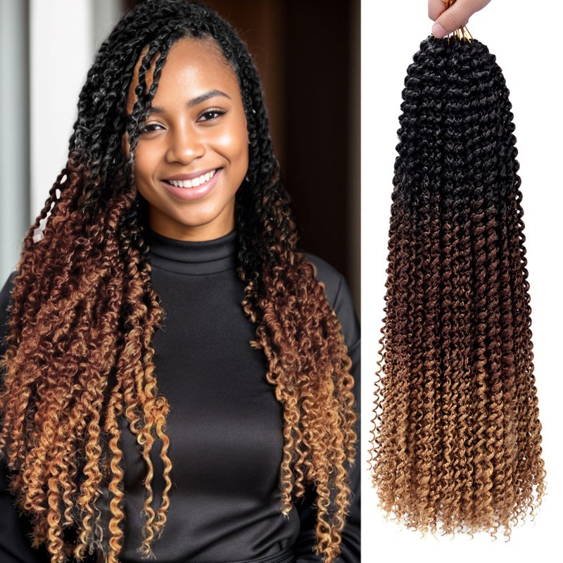 Dorsanee Ombre Passion Twist Hair 24 Inch 7 Packs Water Wave Crochet Hair Long Bohemian Curly Braiding Hair for Butterfly Locs Faux Locs Boho Style Spring Twist Crochet Braids 1B3027