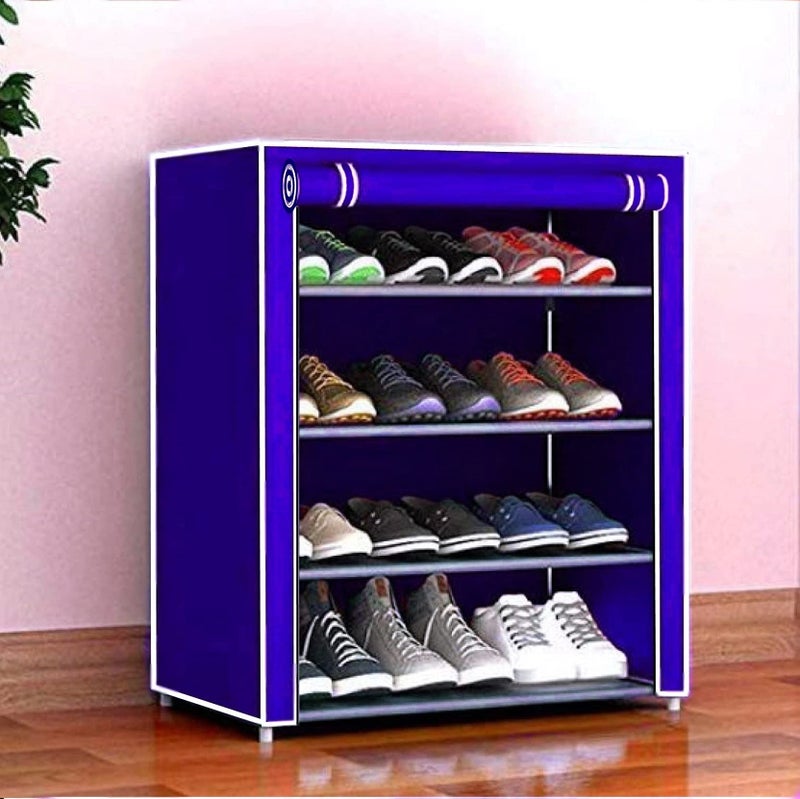 LookNSnap Premium Shoe Rack/Multipurpose Storage Rack with Dustproof Cover (4 Shelves, Blue) - Image 5