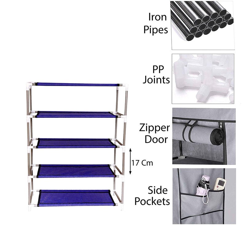 LookNSnap Premium Shoe Rack/Multipurpose Storage Rack with Dustproof Cover (4 Shelves, Blue) - Image 3