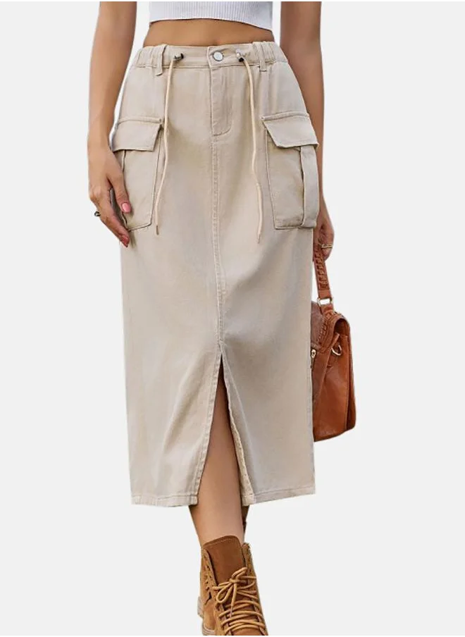 YUNIQEE Beige Denim Midi Skirts