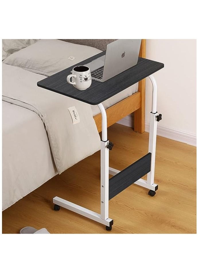 Computer Student Laptop Desk Height Adjustable Wooden Laptop Table Computer Standing Desk with Tablet iPad Slot Mobile Workstation with Wheels (Black-05)