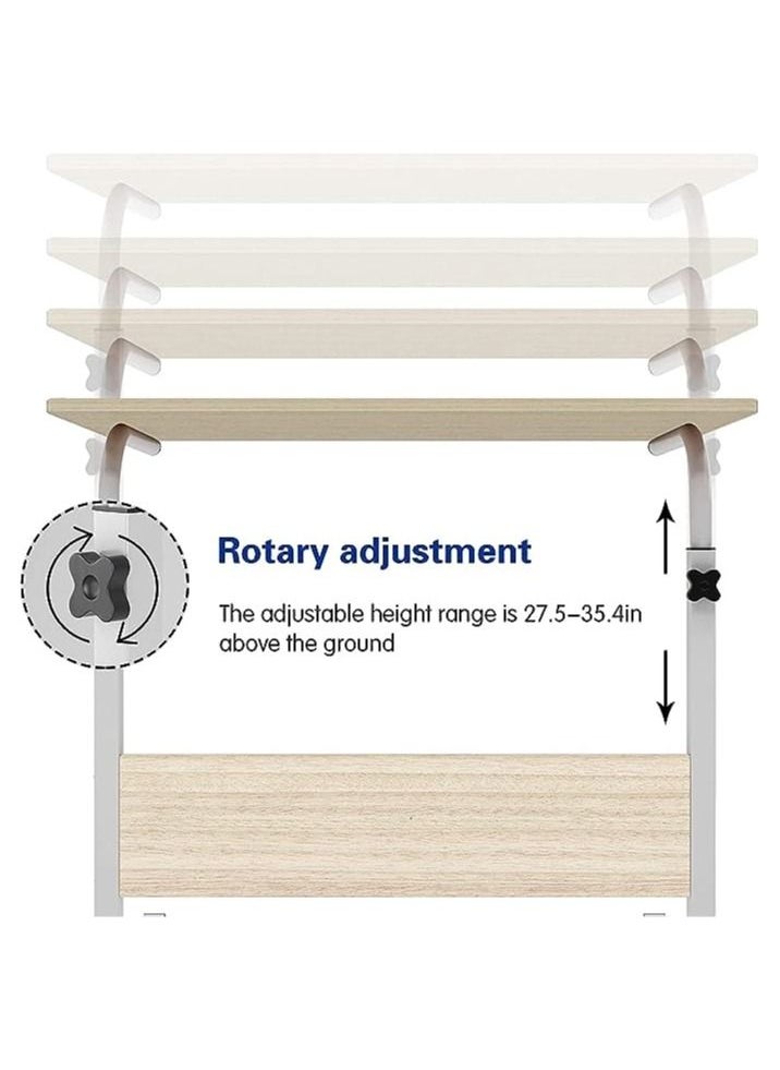 Computer Student Laptop Desk Height Adjustable Wooden Laptop Table Computer Standing Desk with Tablet iPad Slot Mobile Workstation with Wheels (Black-05)