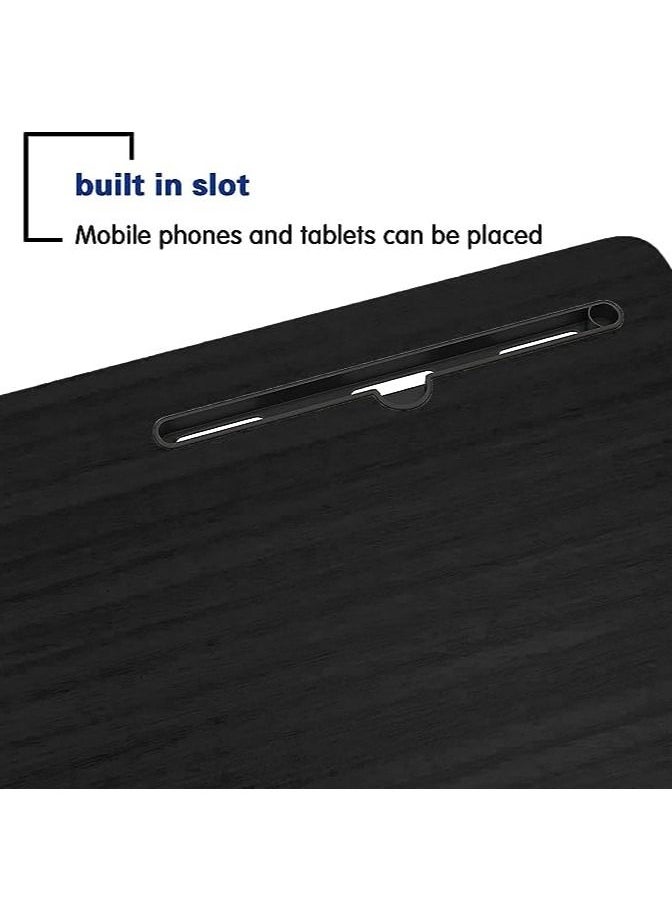 Computer Student Laptop Desk Height Adjustable Wooden Laptop Table Computer Standing Desk with Tablet iPad Slot Mobile Workstation with Wheels (Black-05)