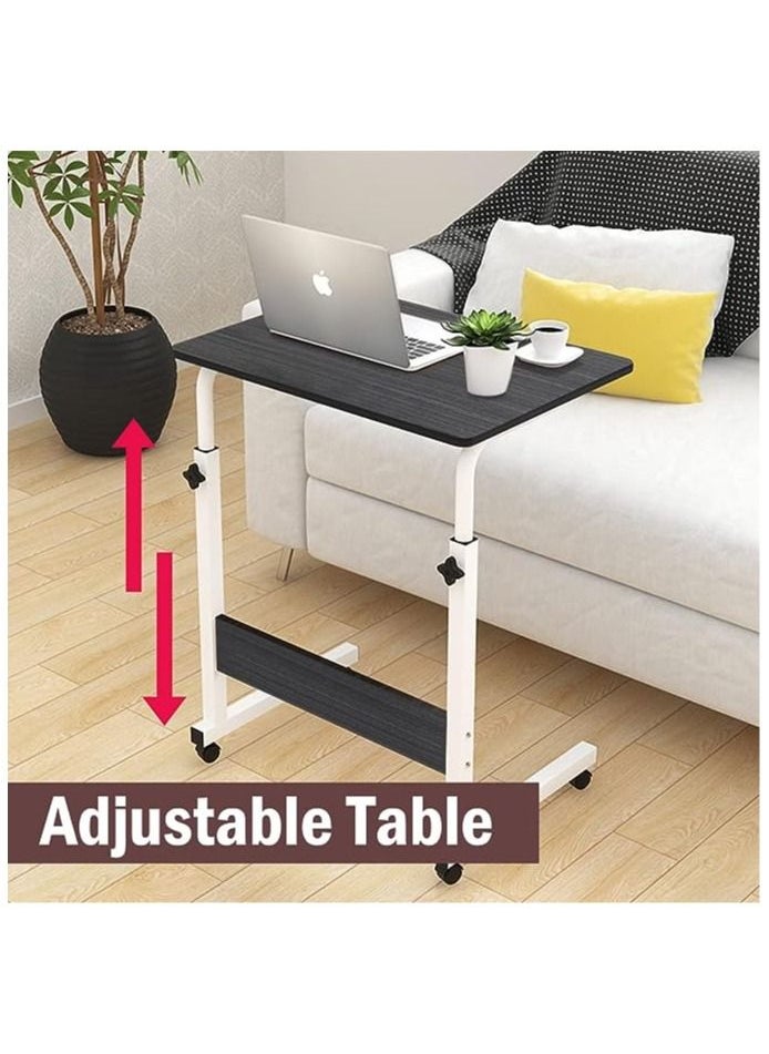Computer Student Laptop Desk Height Adjustable Wooden Laptop Table Computer Standing Desk with Tablet iPad Slot Mobile Workstation with Wheels (Black-05)