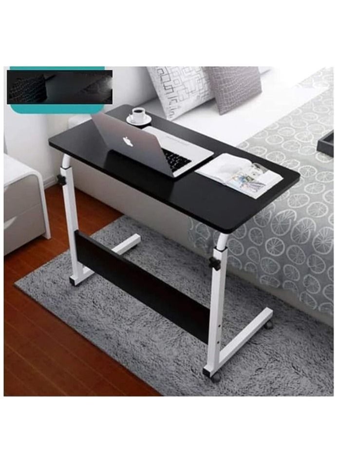 Computer Student Laptop Desk Height Adjustable Wooden Laptop Table Computer Standing Desk with Tablet iPad Slot Mobile Workstation with Wheels (Black-05)