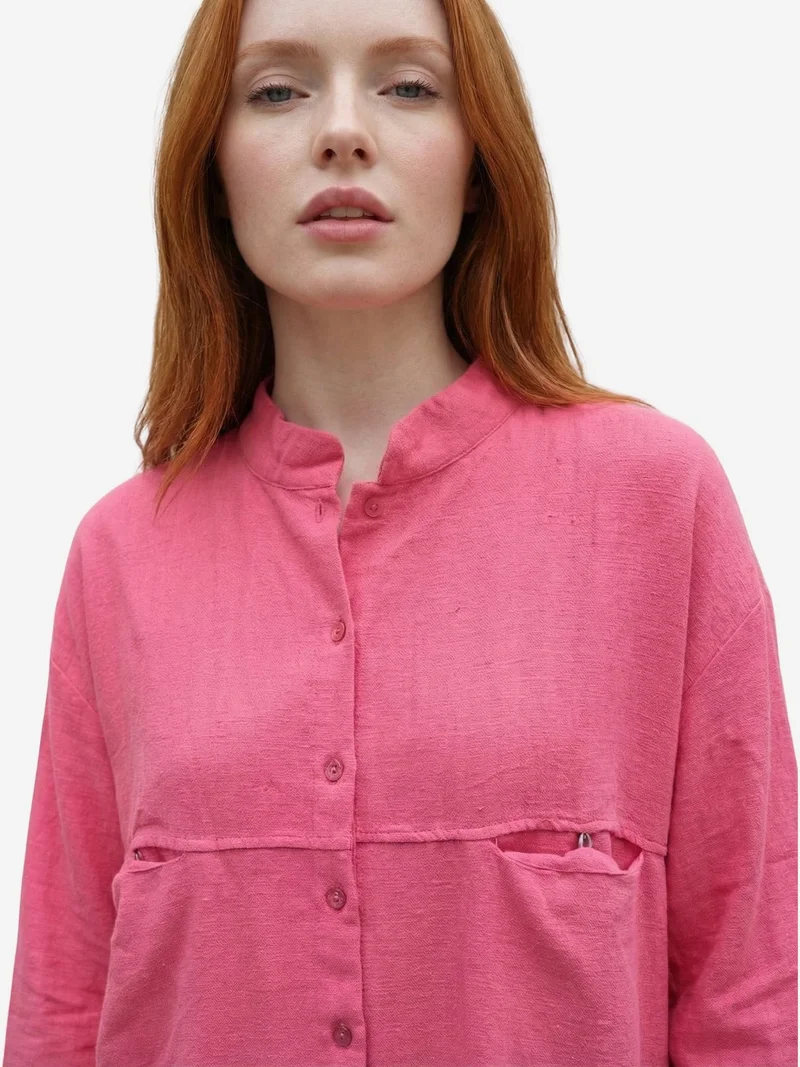 My Fashion Bright Pink MY FASHION Oversized Linen-Blend Long Sleeve Shirt for Women | Best Price UAE