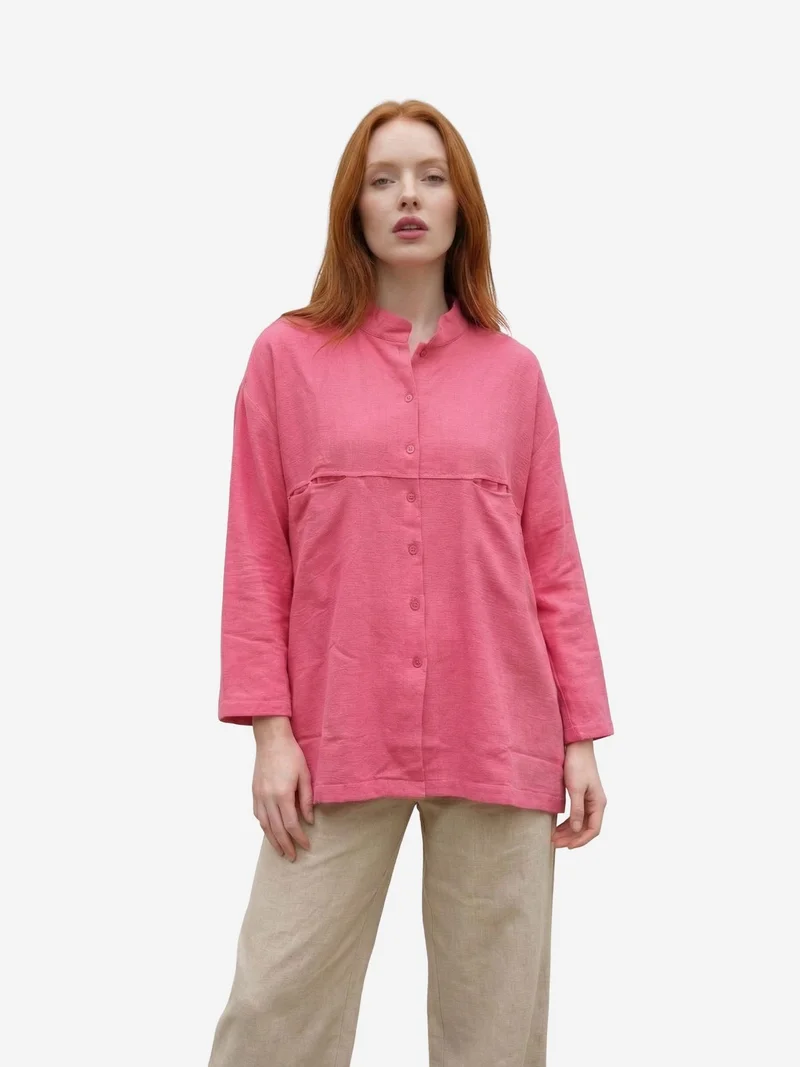 MY FASHION MY FASHION Oversized Linen-Blend Long Sleeve Shirt