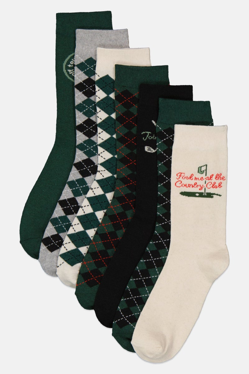 The Orrsum Sock Co Men 7 Pairs Graphic Print Golf Socks, Multicolor - Image 1