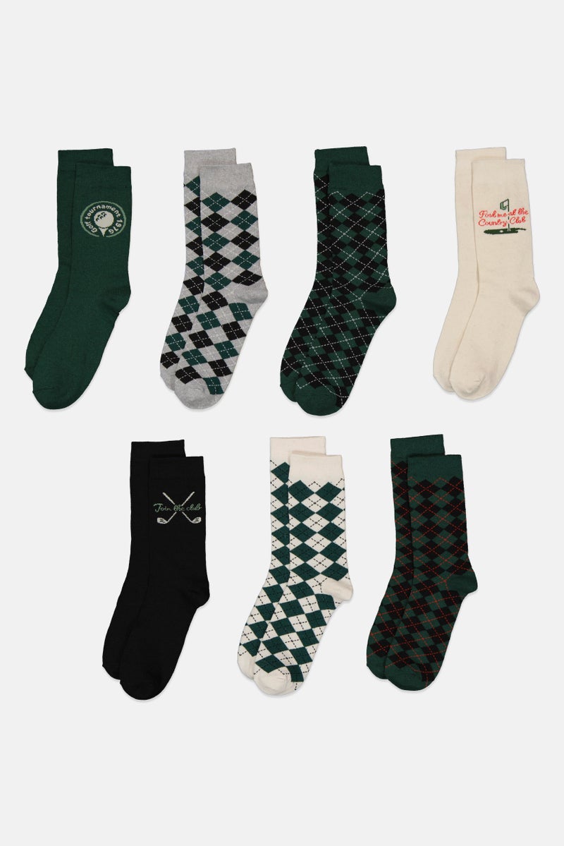 The Orrsum Sock Co Men 7 Pairs Graphic Print Golf Socks, Multicolor - Image 3