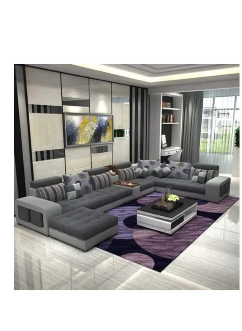 Ripple FURNITURE Simple Leisure  Fashion  Fabric Combination Living Room Sofa Set L Shape Grey 398X90X40  - Image 1