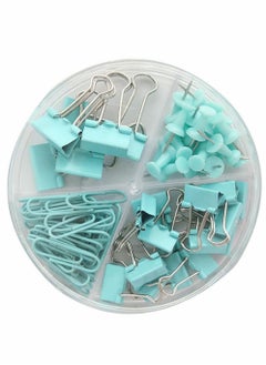 Y&D 72pcs Blue Binder Set, Multifunctional Combination Stationery Office Supplies to Dovetail Clip Metal Paper Multipurpose Thumbtacks Document Long Tail Clips  - Image 1