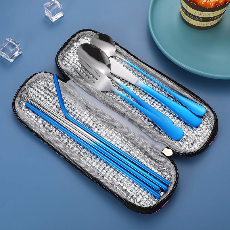 Topbooc Travel Utensils,Reusable Silverware Set To Go Portable Cutlery Set with a Waterproof Carrying Case for Lunch Boxes Workplace Camping Picnic (GraBlue) - Image 4