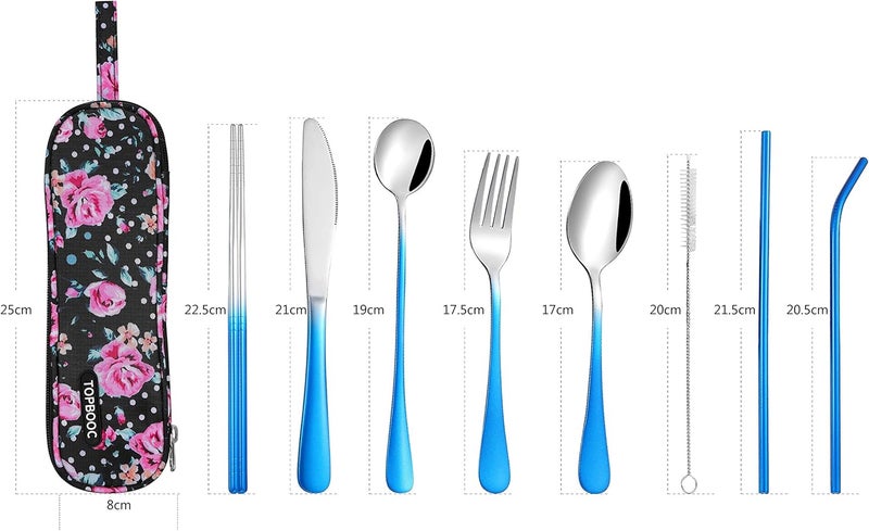 Topbooc Travel Utensils,Reusable Silverware Set To Go Portable Cutlery Set with a Waterproof Carrying Case for Lunch Boxes Workplace Camping Picnic (GraBlue) - Image 2