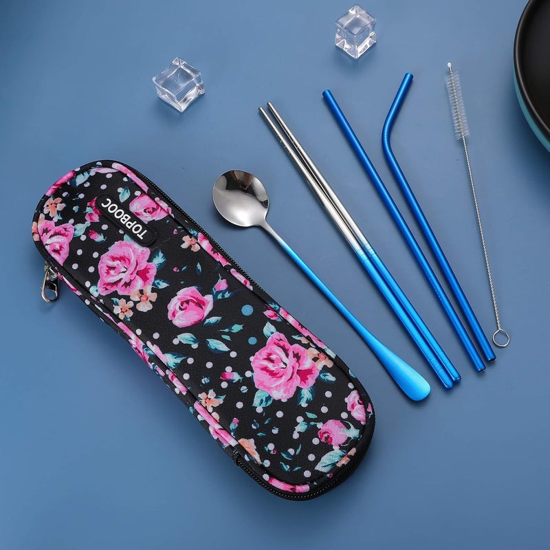 Topbooc Travel Utensils,Reusable Silverware Set To Go Portable Cutlery Set with a Waterproof Carrying Case for Lunch Boxes Workplace Camping Picnic (GraBlue) - Image 3