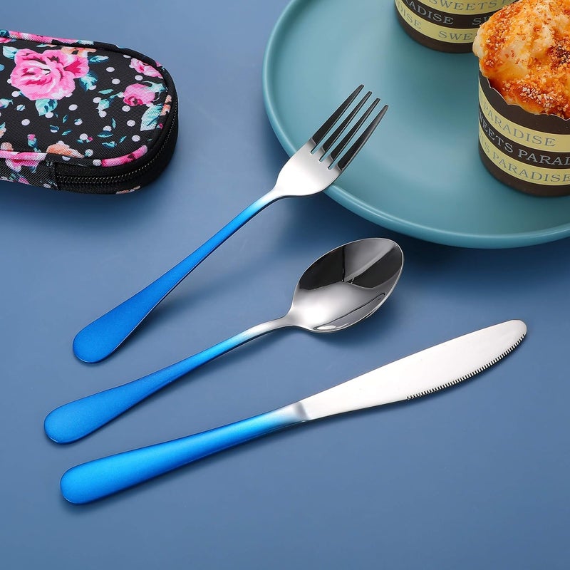 Topbooc Travel Utensils,Reusable Silverware Set To Go Portable Cutlery Set with a Waterproof Carrying Case for Lunch Boxes Workplace Camping Picnic (GraBlue) - Image 5