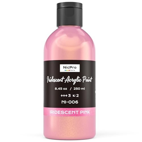 Nicpro Iridescent Pink Acrylic Paint, 8.45oz / 250ml Large Bottle Pink Metallic Acrylic Paint, Color Shifting & Non-Toxic Art Painting Supplies For Craft Canvas Fabric Rock Wood Ceramic Metal - Image 1