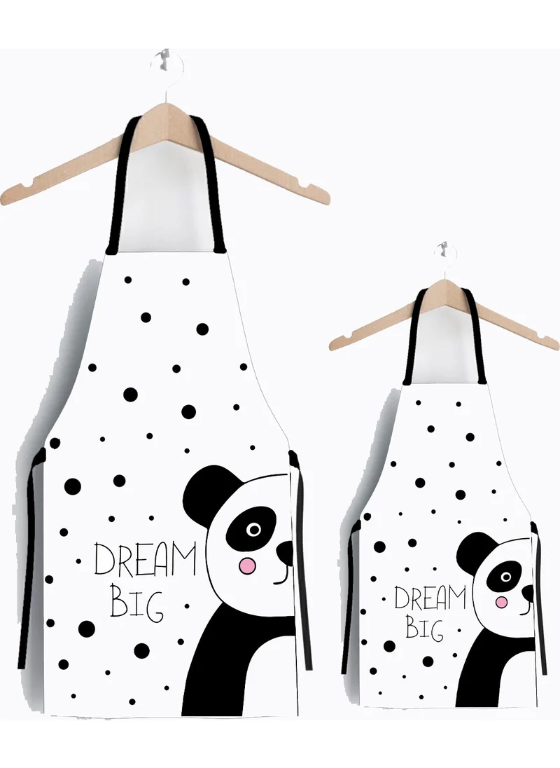 Ays Home Panda White Mother Child Set of 2 Kitchen Aprons