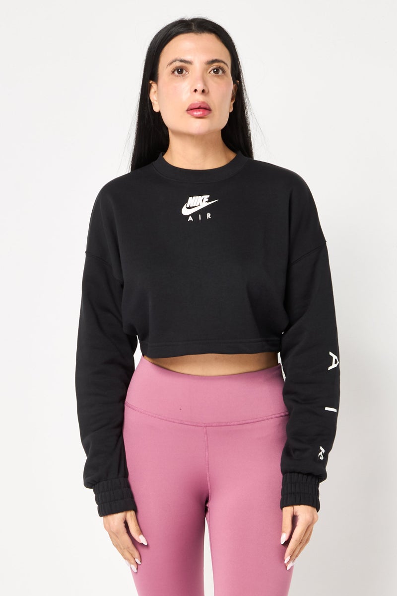 Nike Women Air Oversized Fit Long Sleeve Outdoor Crop Sweatshirt, Black - Image 1