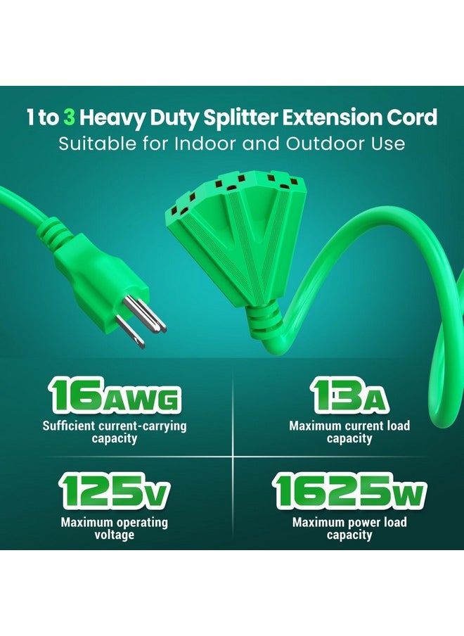 WeGuard Outdoor Extension Cord 1 to 3 Outlets Heavy Duty Weatherproof 16/3 SJTW 1625W Power Extension Cable for Outdoor Appliances Holiday Decor Christmas Light Inflatables (2PK, 15FT)  - Image 2
