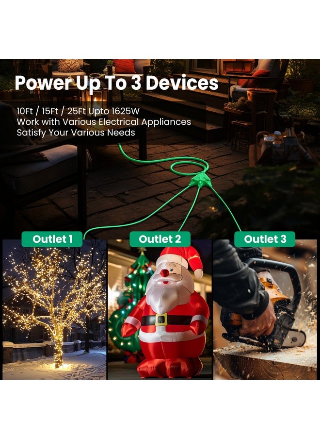 WeGuard Outdoor Extension Cord 1 to 3 Outlets Heavy Duty Weatherproof 16/3 SJTW 1625W Power Extension Cable for Outdoor Appliances Holiday Decor Christmas Light Inflatables (2PK, 15FT)  - Image 3