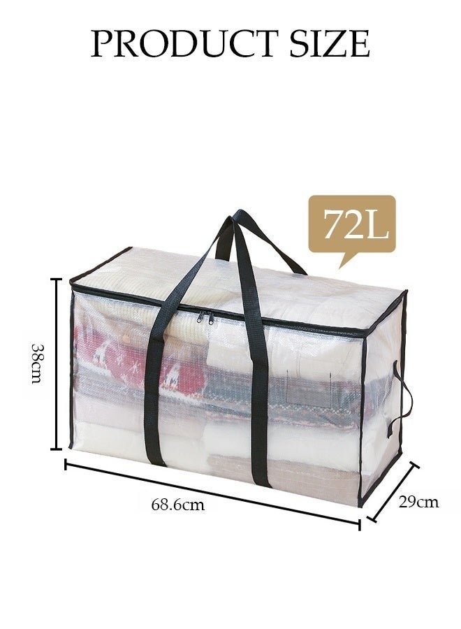 3 Pack Clear Plastic Clothes Storage Bags with Handles, 72L, Foldable, for Bedding & Toys - Image 2