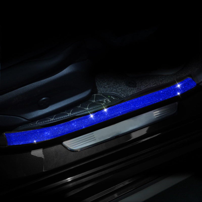 EOHMAK Car Door Sill Protector with Bling Rhinestones 2PCS Edge Guard Scuff Cover AntiScratch Strip Sticker Bumper Protector for Truck Car 196x 2362 Blue - Image 3