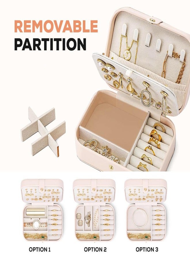 Multibrite Travel Jewellery Case Pink, PU Leather Jewellery Organiser Box Two Layer Portable Small Jewelry Secure Closer Storage Holder for Rings Earrings Necklaces Mini Zipper Jewellery Box for Women - Image 2