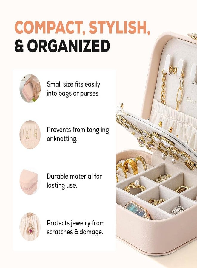Multibrite Travel Jewellery Case Pink, PU Leather Jewellery Organiser Box Two Layer Portable Small Jewelry Secure Closer Storage Holder for Rings Earrings Necklaces Mini Zipper Jewellery Box for Women - Image 3