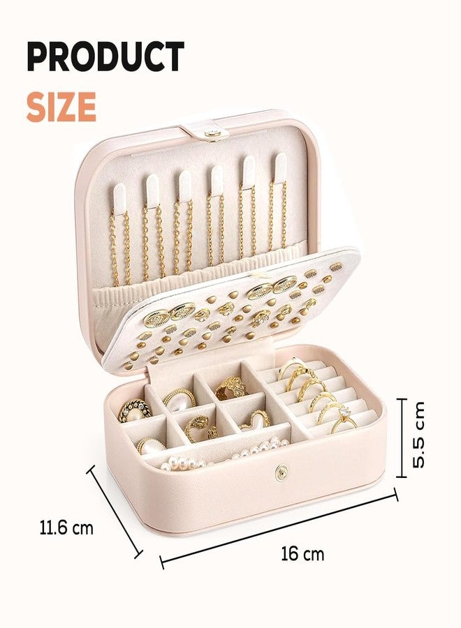 Multibrite Travel Jewellery Case Pink, PU Leather Jewellery Organiser Box Two Layer Portable Small Jewelry Secure Closer Storage Holder for Rings Earrings Necklaces Mini Zipper Jewellery Box for Women - Image 5