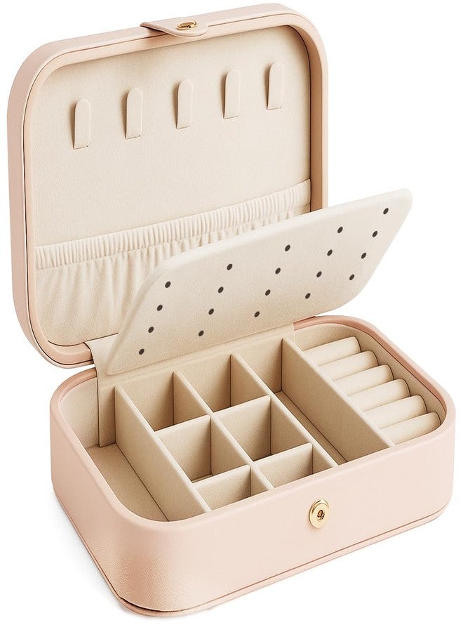 Multibrite Travel Jewellery Case Pink, PU Leather Jewellery Organiser Box Two Layer Portable Small Jewelry Secure Closer Storage Holder for Rings Earrings Necklaces Mini Zipper Jewellery Box for Women - Image 1