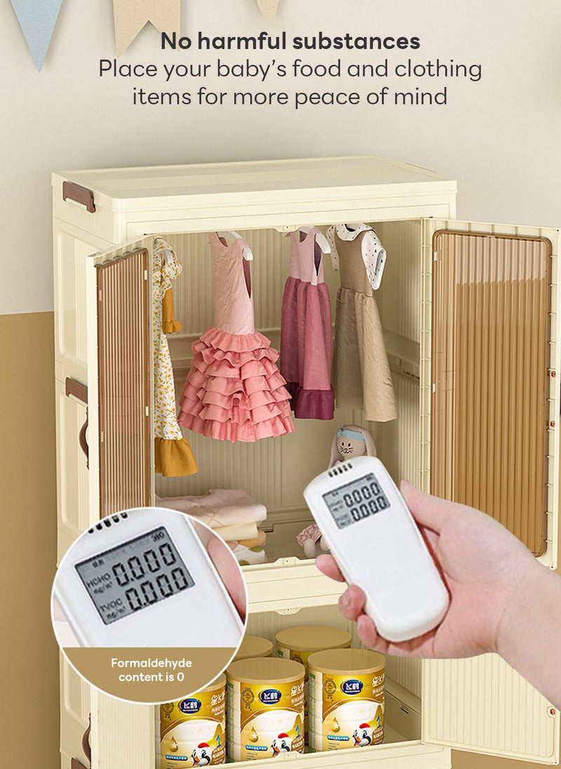 Sharpdo 2 Layers Children's Closet,  Multilayer Folding Storage Bins Baby Wardrobe, Portable Stackable Storage Box Organizer Storage Cabinet with Transparent Doors and Wheels for Home Kids Room Dormitory(22.0 - Image 4