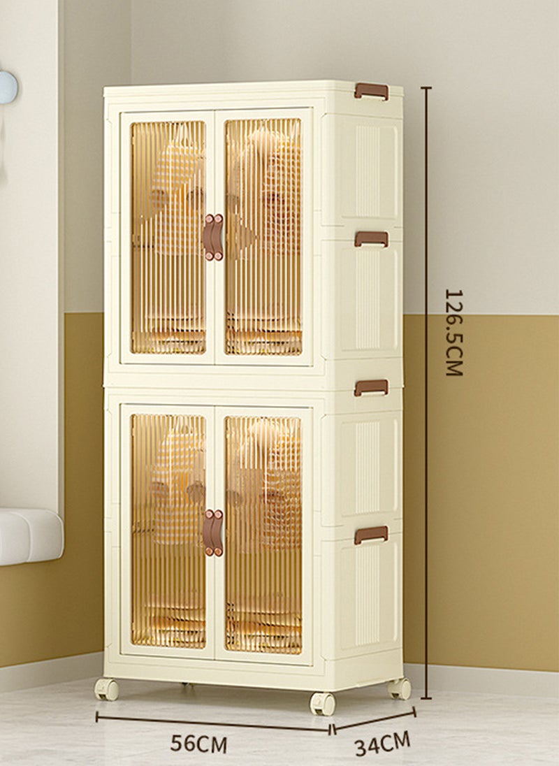 Sharpdo 2 Layers Children's Closet,  Multilayer Folding Storage Bins Baby Wardrobe, Portable Stackable Storage Box Organizer Storage Cabinet with Transparent Doors and Wheels for Home Kids Room Dormitory(22.0 - Image 2