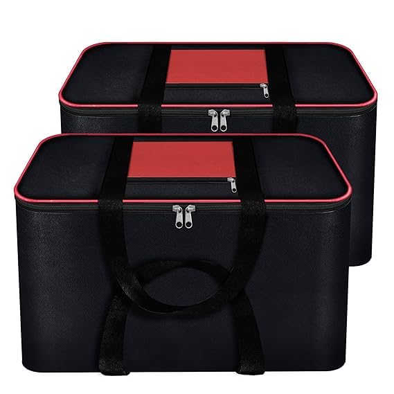 Nylon Storage Bag with Zipper Closure Waterproof Dustproof Foldable Large Capacity Organizer for Clothes Bedding Blankets Underbed Storage Bag with Handles Black Red Rectangular  - Image 1