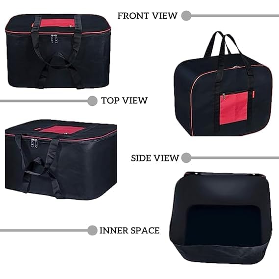 Nylon Storage Bag with Zipper Closure Waterproof Dustproof Foldable Large Capacity Organizer for Clothes Bedding Blankets Underbed Storage Bag with Handles Black Red Rectangular  - Image 5