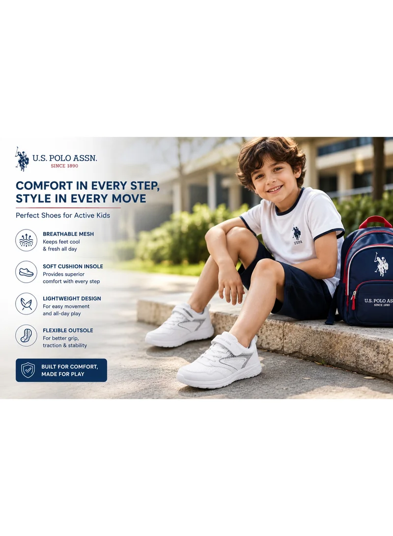 U.S. Polo Assn.  U.S. Polo Assn. Kids Sports Shoes White | Lightweight Breathable Mesh Sneakers with Hook & Loop Strap | Casual Walking Running Shoes for Boys & Girls  | Best Price UAE