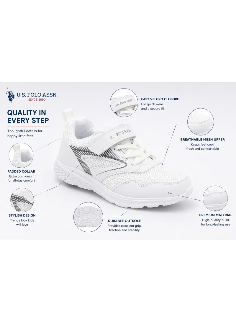 U.S. Polo Assn.  U.S. Polo Assn. Kids Sports Shoes White | Lightweight Breathable Mesh Sneakers with Hook & Loop Strap | Casual Walking Running Shoes for Boys & Girls  | Best Price UAE