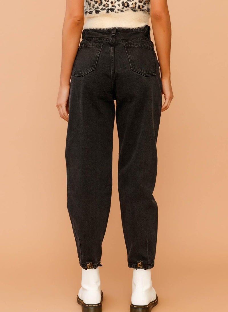 Astylish Black Jeans for Women High Waisted Baggy Boyfriend Mom Cropped Denim Pants Black Size 12 - Image 4