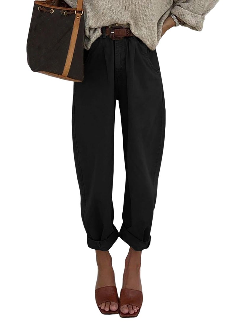 Astylish Black Jeans for Women High Waisted Baggy Boyfriend Mom Cropped Denim Pants Black Size 12 - Image 1