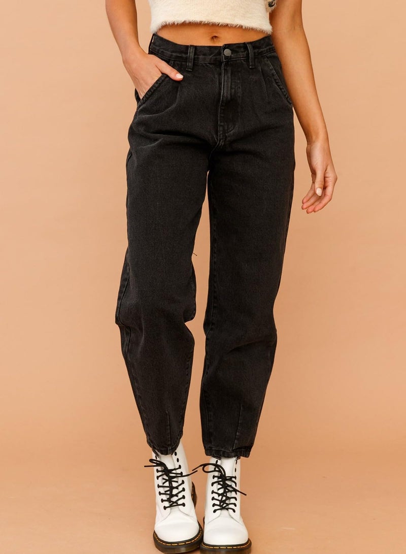 Astylish Black Jeans for Women High Waisted Baggy Boyfriend Mom Cropped Denim Pants Black Size 12 - Image 2