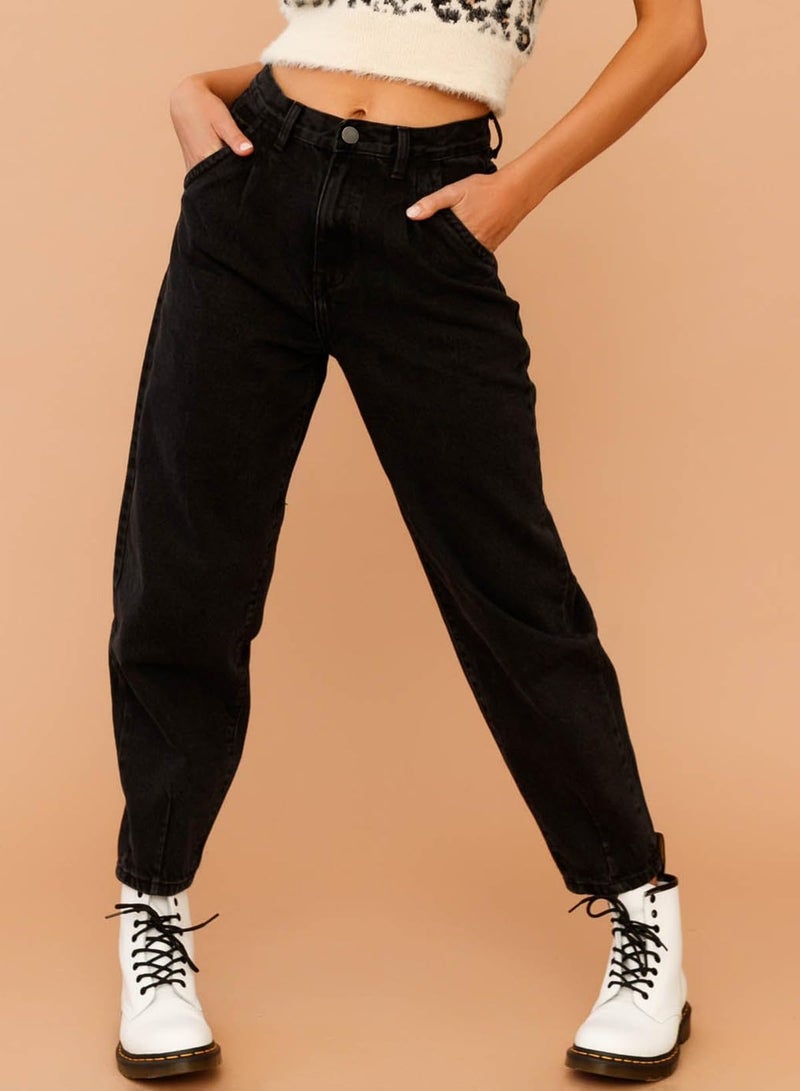 Astylish Black Jeans for Women High Waisted Baggy Boyfriend Mom Cropped Denim Pants Black Size 12 - Image 3